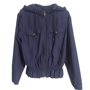 MAURICE’S Med. Navy Hooded Utility Zip-up Jacket with Pockets and Elastic Waist